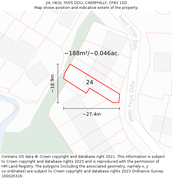 24, HEOL YNYS DDU, CAERPHILLY, CF83 1SD: Plot and title map