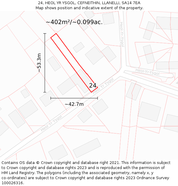 24, HEOL YR YSGOL, CEFNEITHIN, LLANELLI, SA14 7EA: Plot and title map