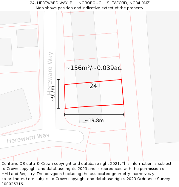 24, HEREWARD WAY, BILLINGBOROUGH, SLEAFORD, NG34 0NZ: Plot and title map