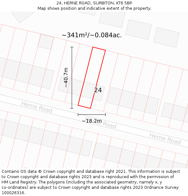 24, HERNE ROAD, SURBITON, KT6 5BP: Plot and title map