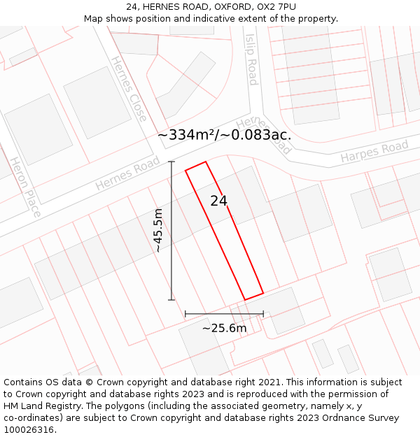 24, HERNES ROAD, OXFORD, OX2 7PU: Plot and title map