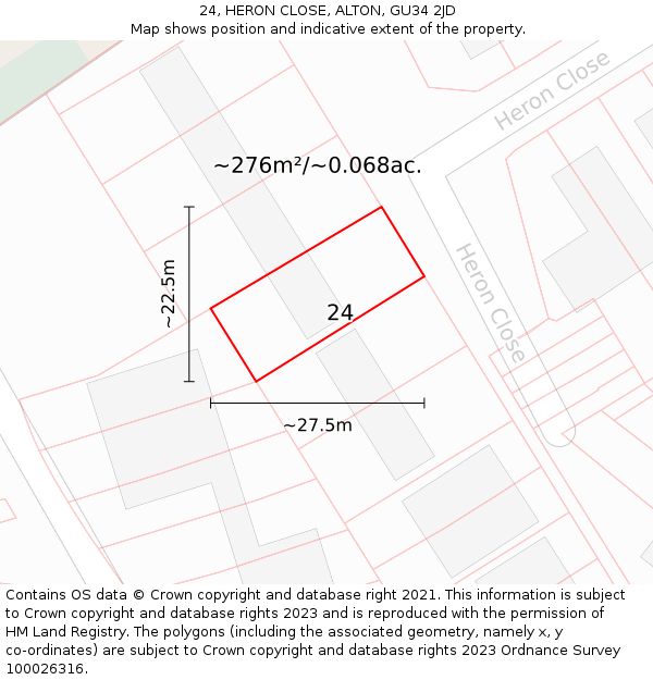 24, HERON CLOSE, ALTON, GU34 2JD: Plot and title map