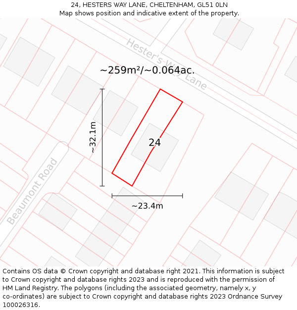 24, HESTERS WAY LANE, CHELTENHAM, GL51 0LN: Plot and title map