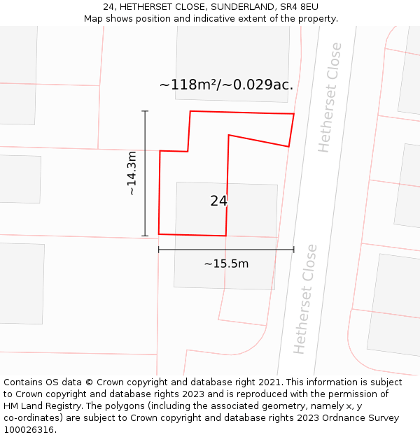 24, HETHERSET CLOSE, SUNDERLAND, SR4 8EU: Plot and title map