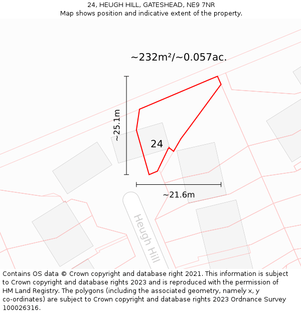 24, HEUGH HILL, GATESHEAD, NE9 7NR: Plot and title map