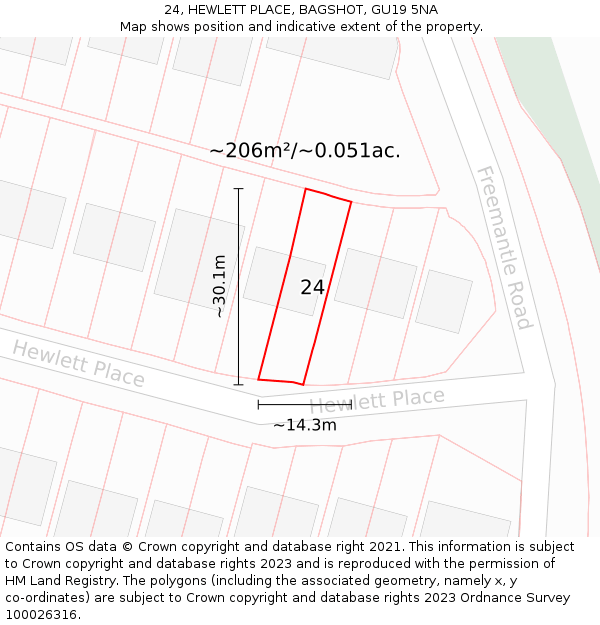 24, HEWLETT PLACE, BAGSHOT, GU19 5NA: Plot and title map