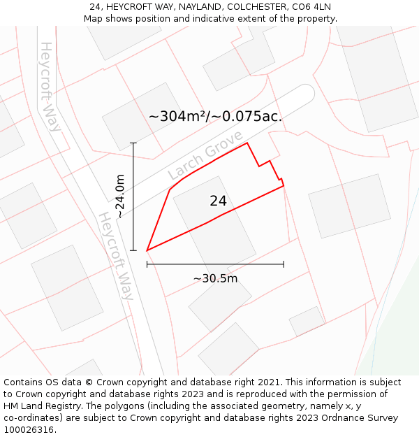 24, HEYCROFT WAY, NAYLAND, COLCHESTER, CO6 4LN: Plot and title map