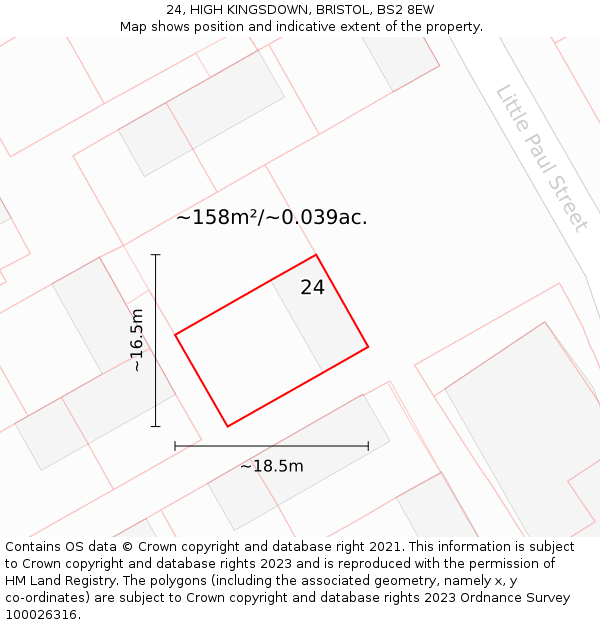 24, HIGH KINGSDOWN, BRISTOL, BS2 8EW: Plot and title map