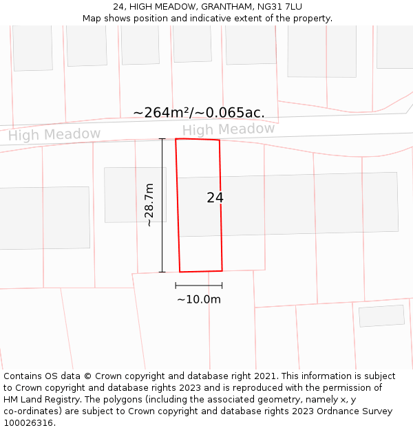 24, HIGH MEADOW, GRANTHAM, NG31 7LU: Plot and title map