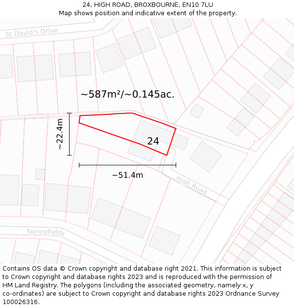 24, HIGH ROAD, BROXBOURNE, EN10 7LU: Plot and title map