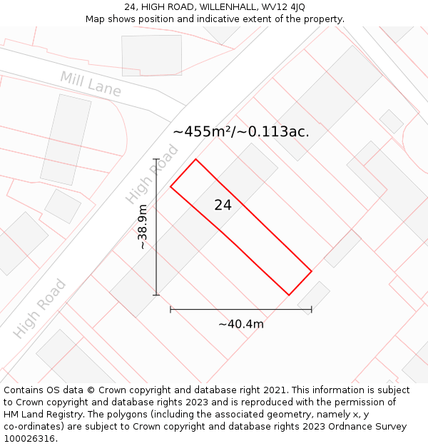 24, HIGH ROAD, WILLENHALL, WV12 4JQ: Plot and title map