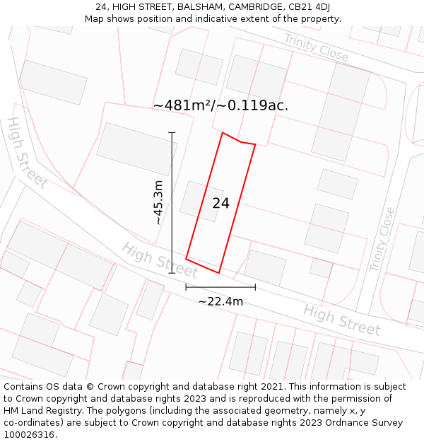 24, HIGH STREET, BALSHAM, CAMBRIDGE, CB21 4DJ: Plot and title map