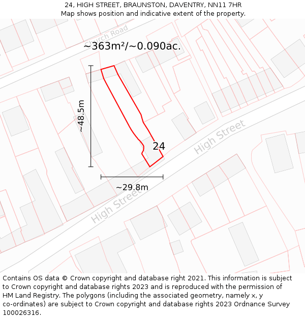 24, HIGH STREET, BRAUNSTON, DAVENTRY, NN11 7HR: Plot and title map