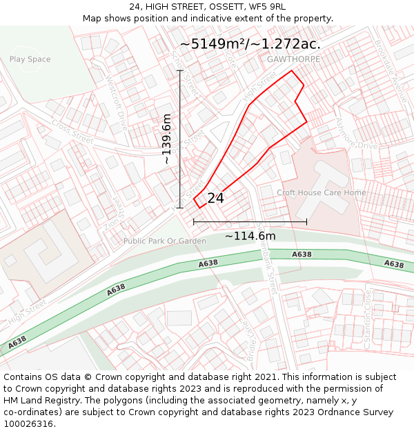 24, HIGH STREET, OSSETT, WF5 9RL: Plot and title map