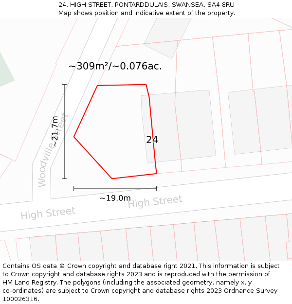 24, HIGH STREET, PONTARDDULAIS, SWANSEA, SA4 8RU: Plot and title map