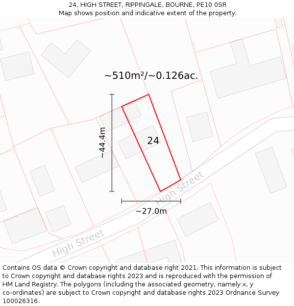 24, HIGH STREET, RIPPINGALE, BOURNE, PE10 0SR: Plot and title map