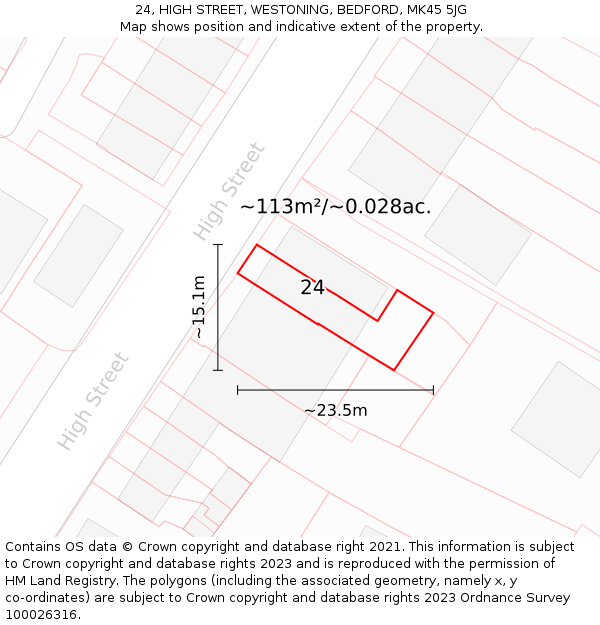 24, HIGH STREET, WESTONING, BEDFORD, MK45 5JG: Plot and title map