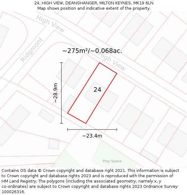 24, HIGH VIEW, DEANSHANGER, MILTON KEYNES, MK19 6LN: Plot and title map