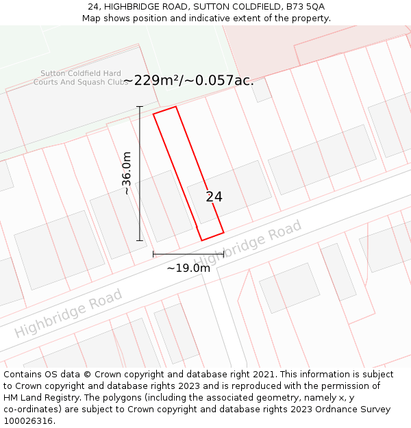 24, HIGHBRIDGE ROAD, SUTTON COLDFIELD, B73 5QA: Plot and title map