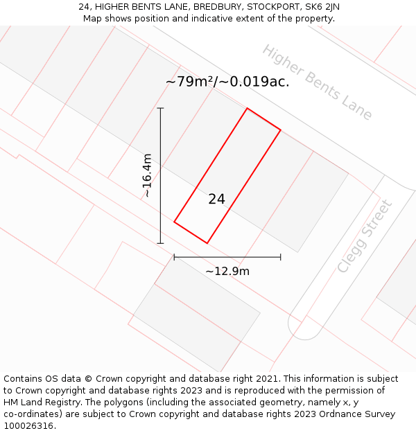 24, HIGHER BENTS LANE, BREDBURY, STOCKPORT, SK6 2JN: Plot and title map