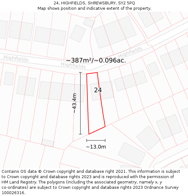 24, HIGHFIELDS, SHREWSBURY, SY2 5PQ: Plot and title map