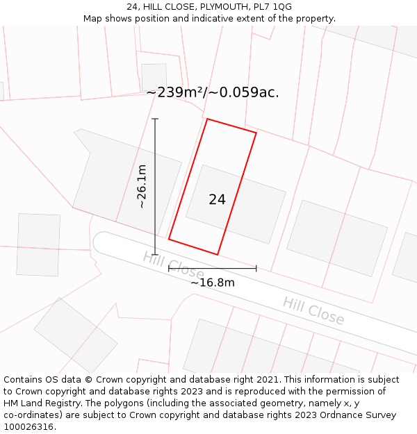 24, HILL CLOSE, PLYMOUTH, PL7 1QG: Plot and title map