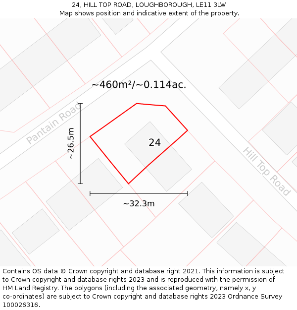 24, HILL TOP ROAD, LOUGHBOROUGH, LE11 3LW: Plot and title map