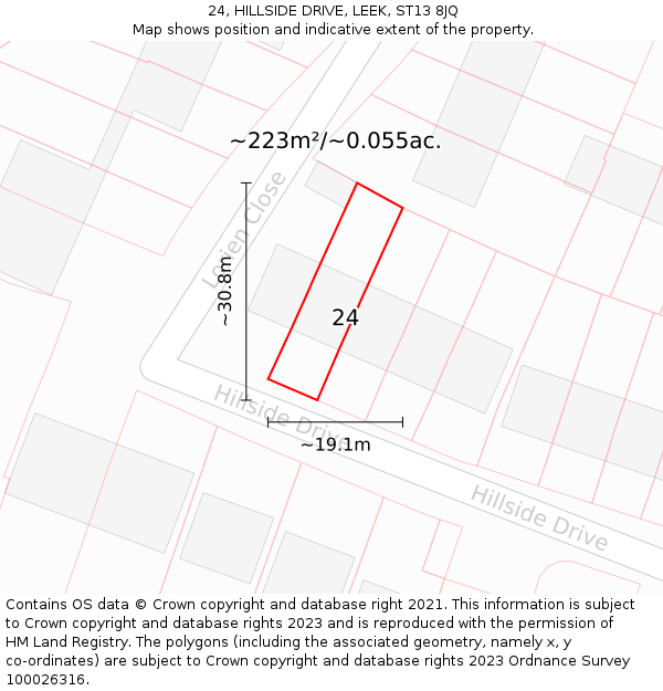 24, HILLSIDE DRIVE, LEEK, ST13 8JQ: Plot and title map