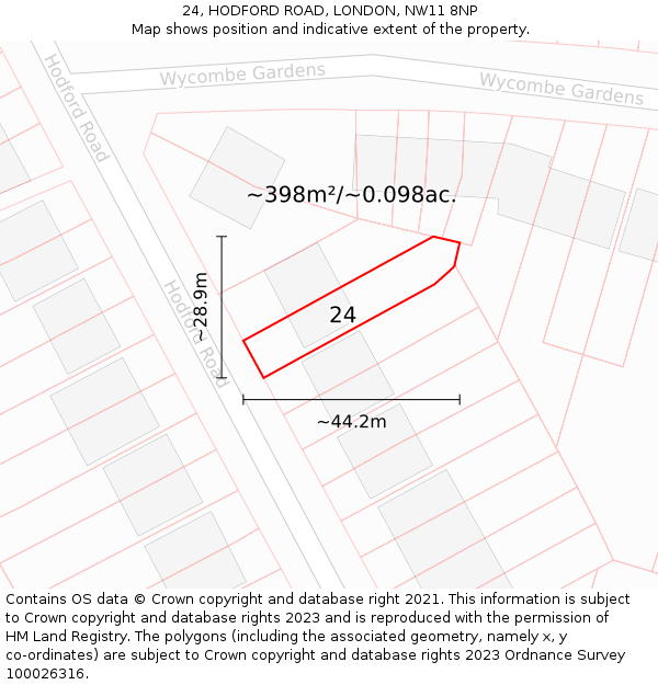 24, HODFORD ROAD, LONDON, NW11 8NP: Plot and title map