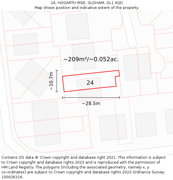 24, HOGARTH RISE, OLDHAM, OL1 4QD: Plot and title map