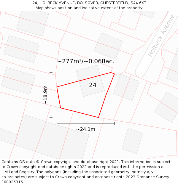 24, HOLBECK AVENUE, BOLSOVER, CHESTERFIELD, S44 6XT: Plot and title map