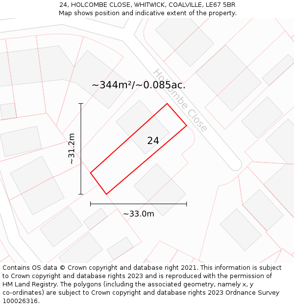 24, HOLCOMBE CLOSE, WHITWICK, COALVILLE, LE67 5BR: Plot and title map