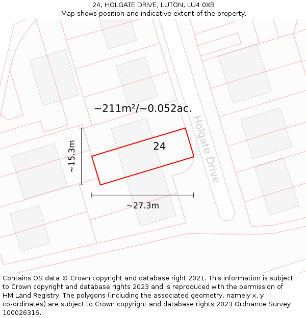 24, HOLGATE DRIVE, LUTON, LU4 0XB: Plot and title map