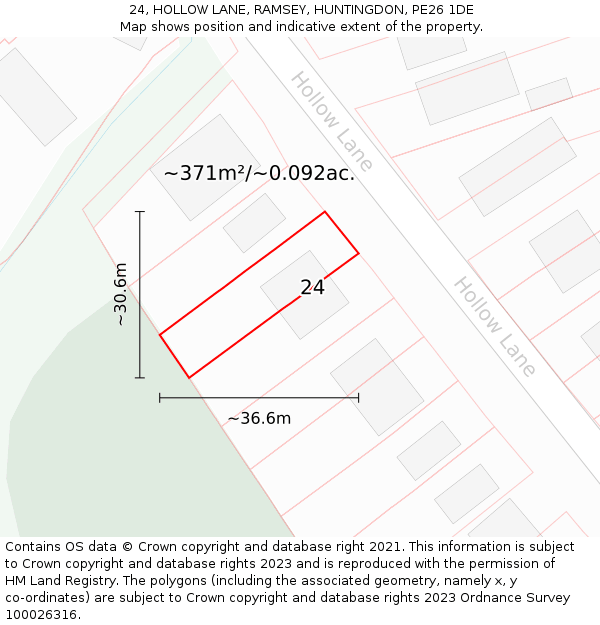 24, HOLLOW LANE, RAMSEY, HUNTINGDON, PE26 1DE: Plot and title map