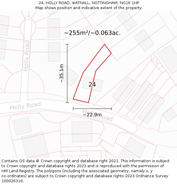 24, HOLLY ROAD, WATNALL, NOTTINGHAM, NG16 1HP: Plot and title map