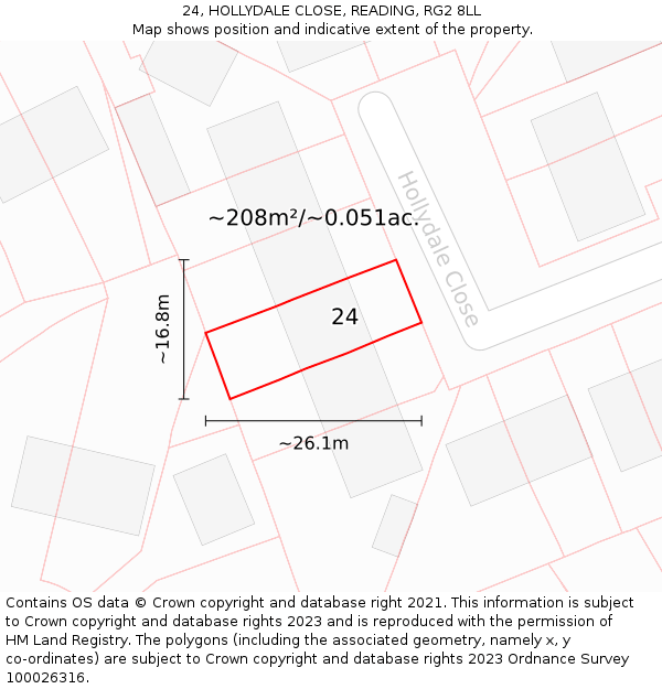 24, HOLLYDALE CLOSE, READING, RG2 8LL: Plot and title map