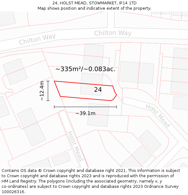 24, HOLST MEAD, STOWMARKET, IP14 1TD: Plot and title map