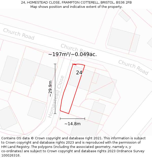 24, HOMESTEAD CLOSE, FRAMPTON COTTERELL, BRISTOL, BS36 2FB: Plot and title map