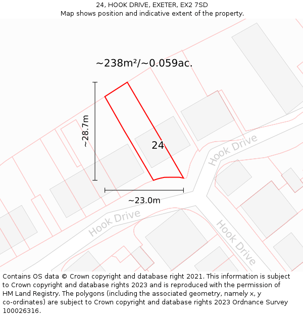 24, HOOK DRIVE, EXETER, EX2 7SD: Plot and title map