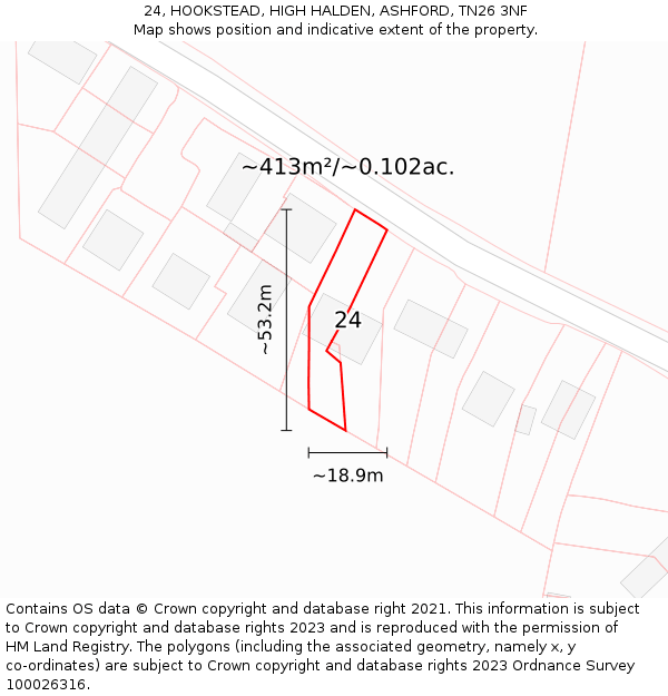 24, HOOKSTEAD, HIGH HALDEN, ASHFORD, TN26 3NF: Plot and title map