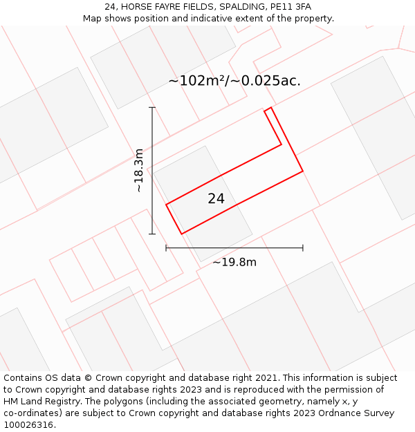 24, HORSE FAYRE FIELDS, SPALDING, PE11 3FA: Plot and title map