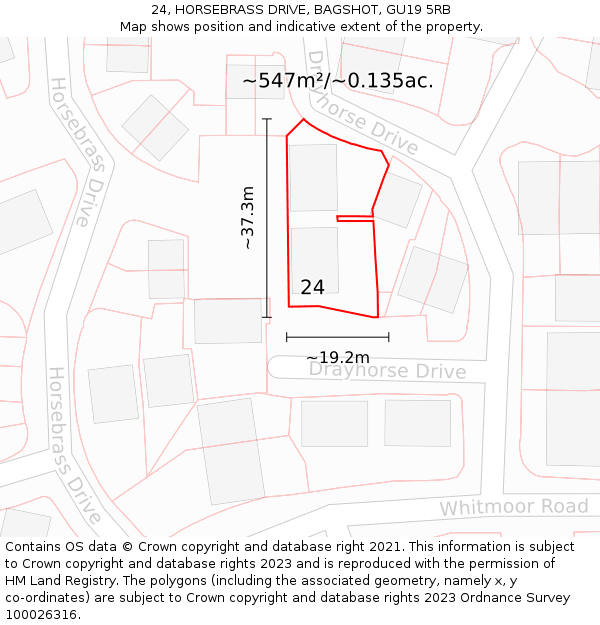 24, HORSEBRASS DRIVE, BAGSHOT, GU19 5RB: Plot and title map