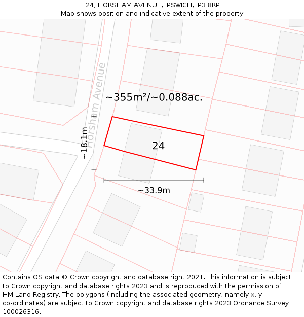 24, HORSHAM AVENUE, IPSWICH, IP3 8RP: Plot and title map