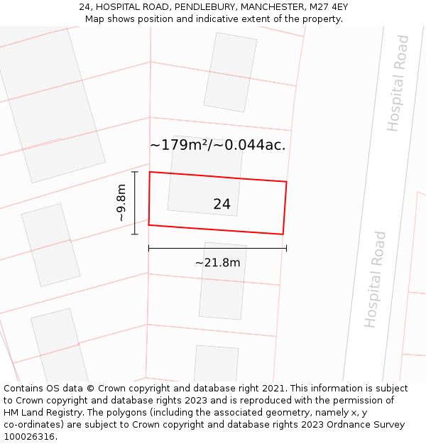 24, HOSPITAL ROAD, PENDLEBURY, MANCHESTER, M27 4EY: Plot and title map