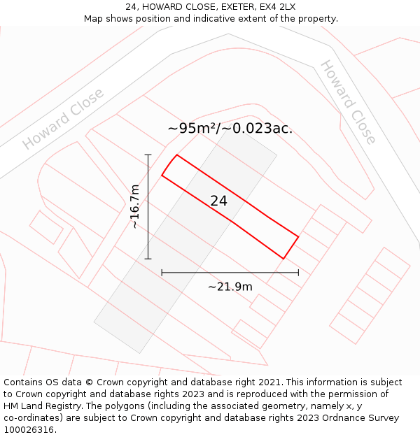24, HOWARD CLOSE, EXETER, EX4 2LX: Plot and title map