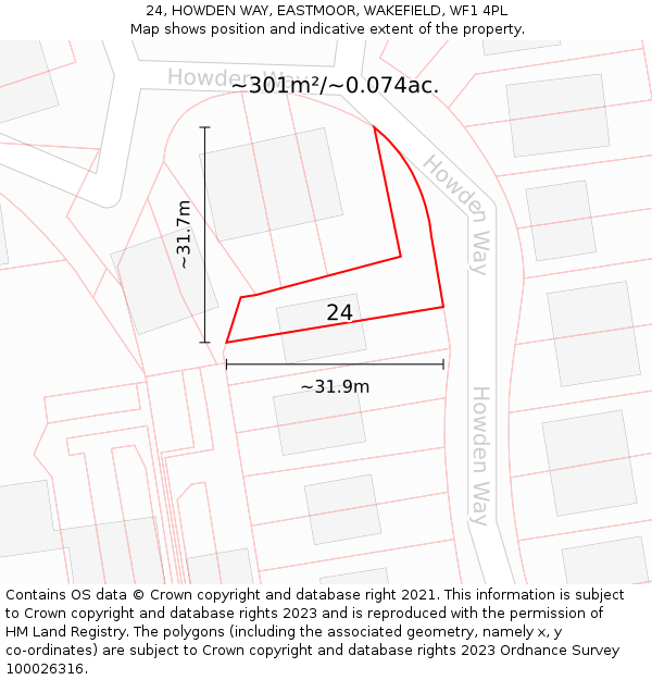 24, HOWDEN WAY, EASTMOOR, WAKEFIELD, WF1 4PL: Plot and title map
