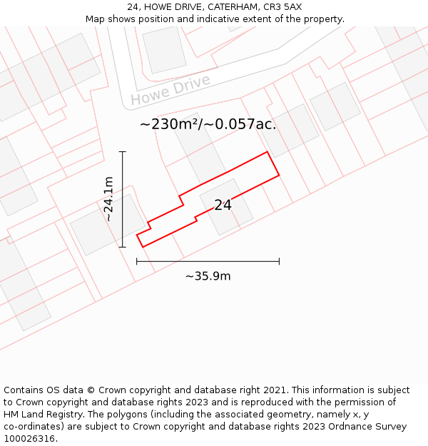 24, HOWE DRIVE, CATERHAM, CR3 5AX: Plot and title map