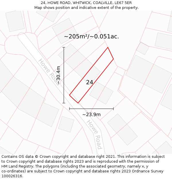 24, HOWE ROAD, WHITWICK, COALVILLE, LE67 5ER: Plot and title map