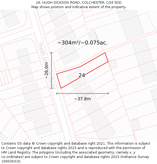 24, HUGH DICKSON ROAD, COLCHESTER, CO4 5DD: Plot and title map