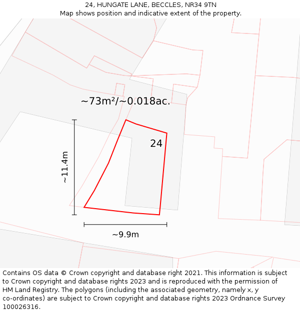 24, HUNGATE LANE, BECCLES, NR34 9TN: Plot and title map